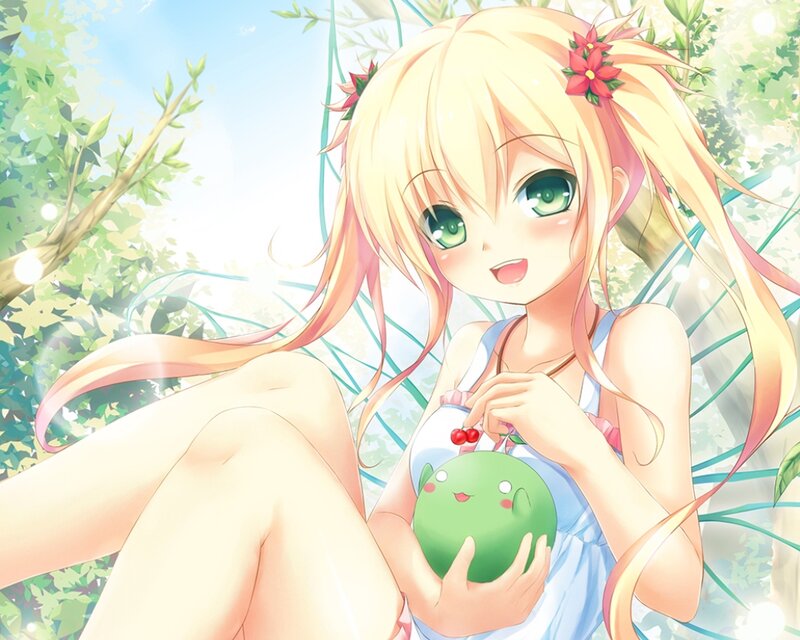 Blonde Girl Holding Fruit — Green