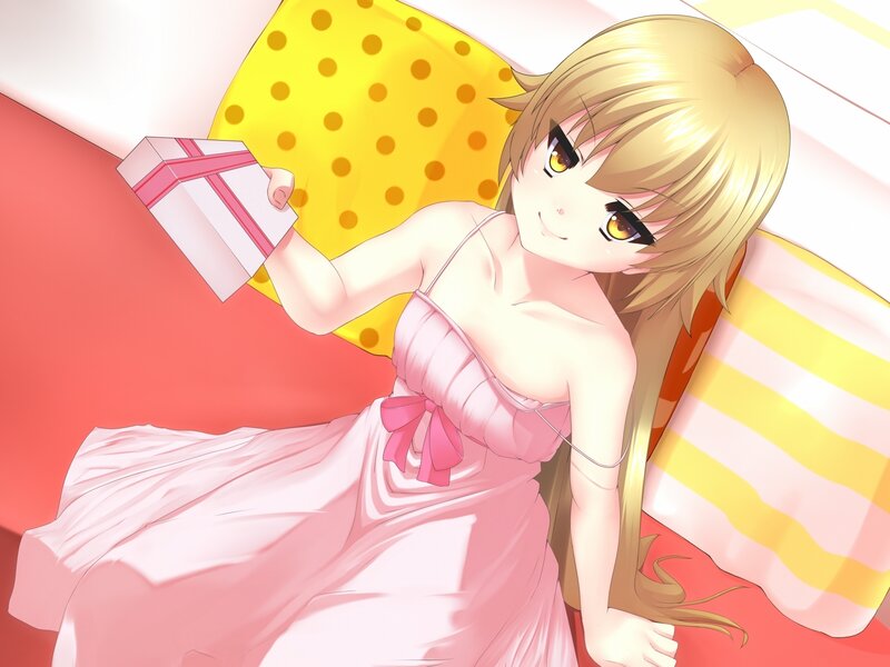Blonde Girl Holding Gift — Pink