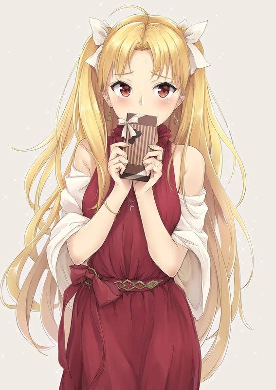 Blonde Girl Holding Gift — Red, Sweet