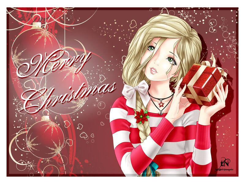 Blonde Girl Holding Gift — Red