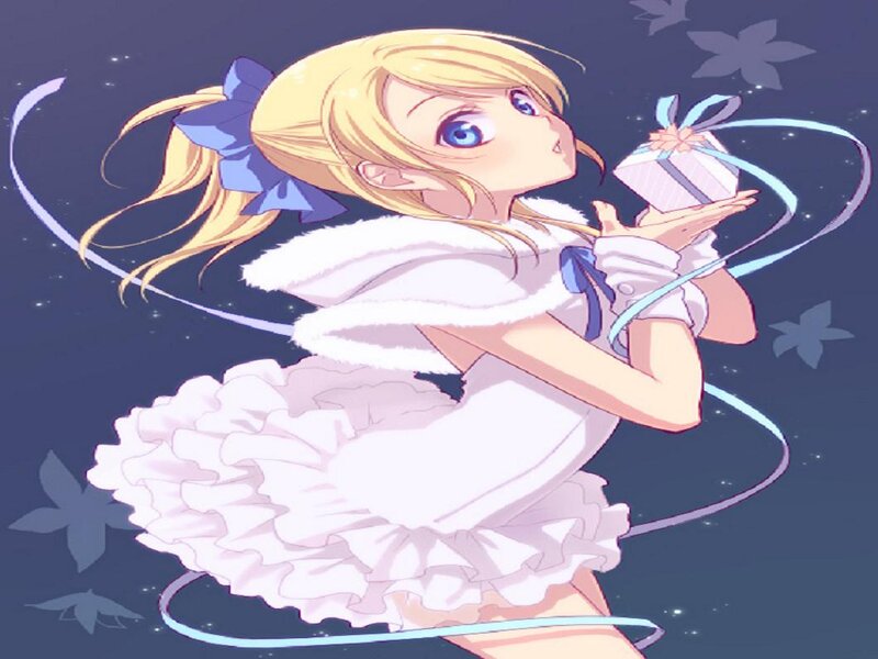 Blonde Girl Holding Gift — White, Dreamy