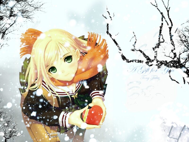 Blonde Girl Holding Gift — White