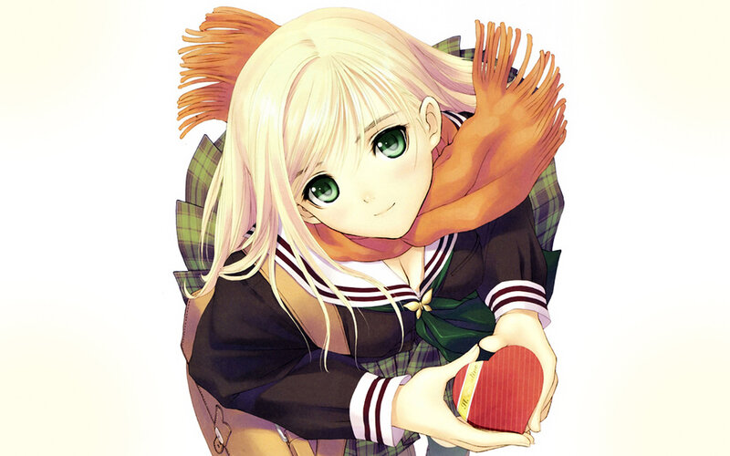 Blonde Girl Holding Heart — White