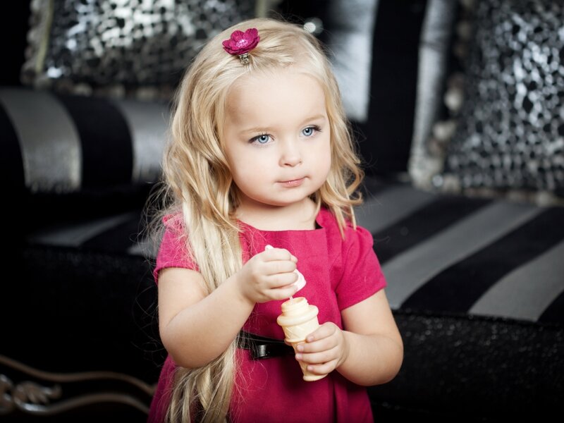 Blonde Girl Holding Ice Cream — Pink