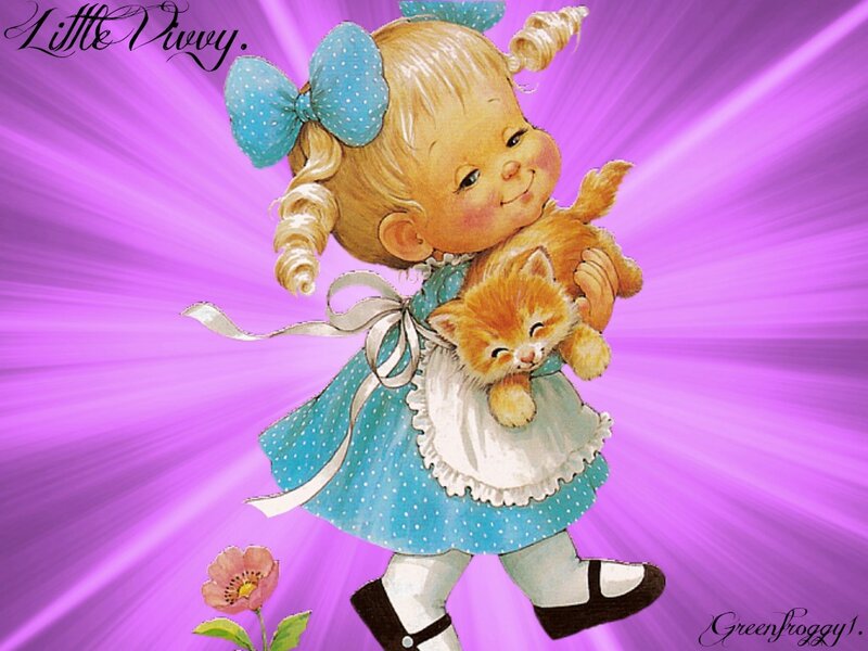 Blonde Girl Holding Kitten — Purple