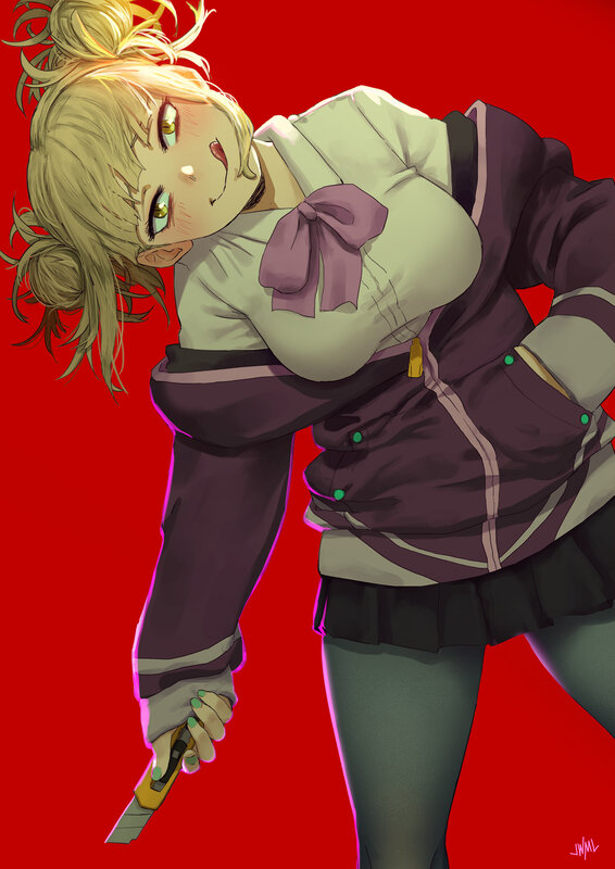 Blonde Girl Holding Knife — Red