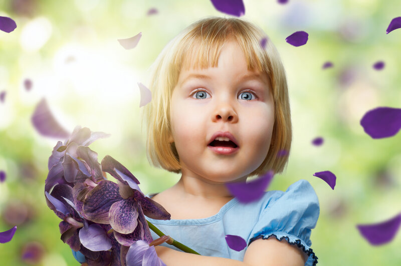 Blonde Girl Holding Orchid
