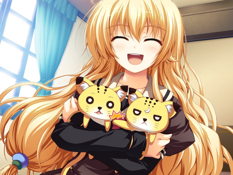 Blonde Girl Holding Plush Toys