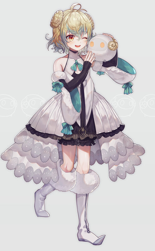 Blonde Girl Holding Plush — White