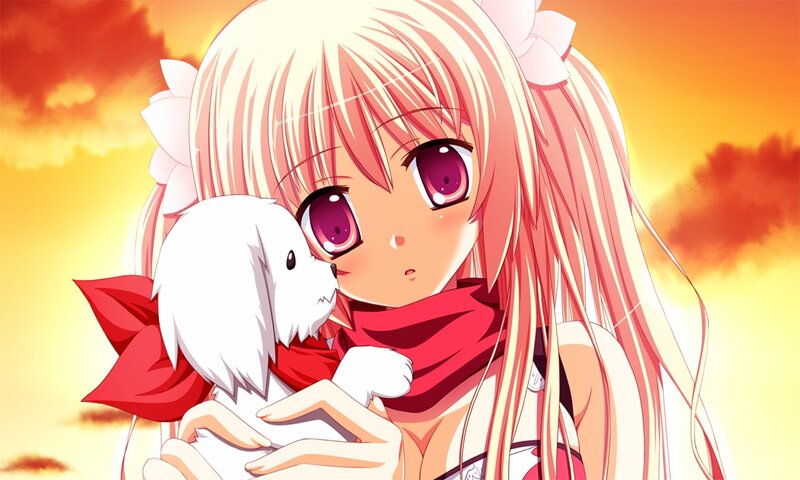 Blonde Girl Holding Puppy — Orange