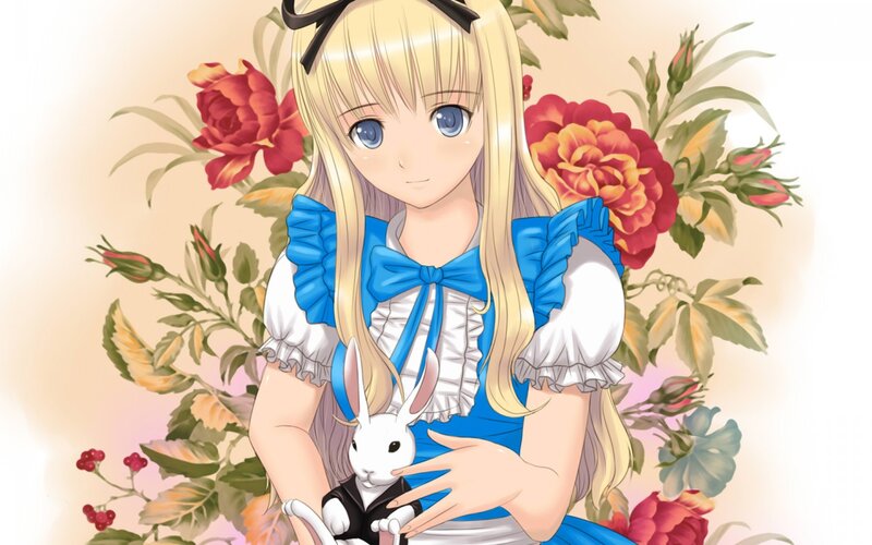 Blonde Girl Holding Rabbit — Blue, Calm