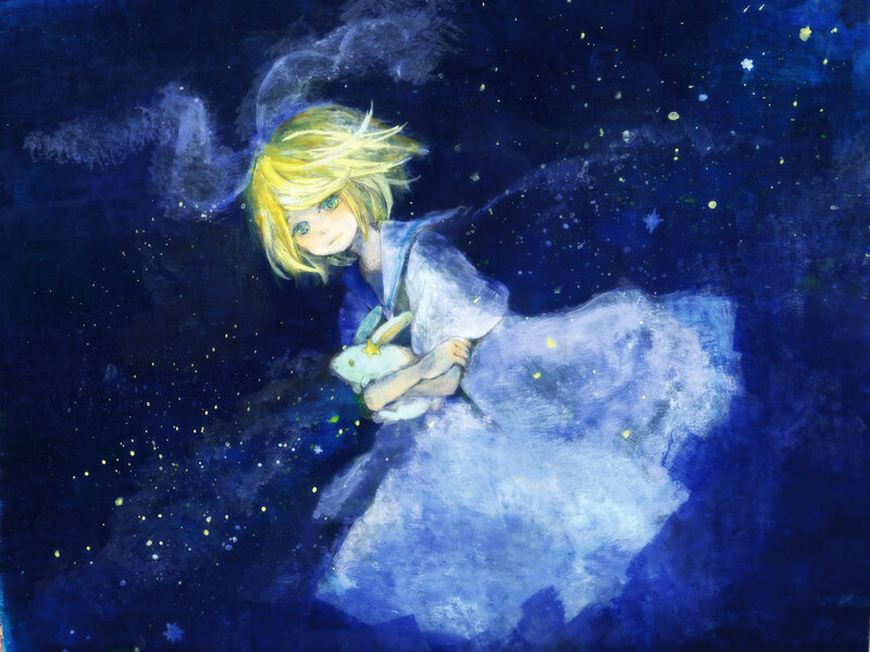 Blonde Girl Holding Rabbit — Blue, Serene