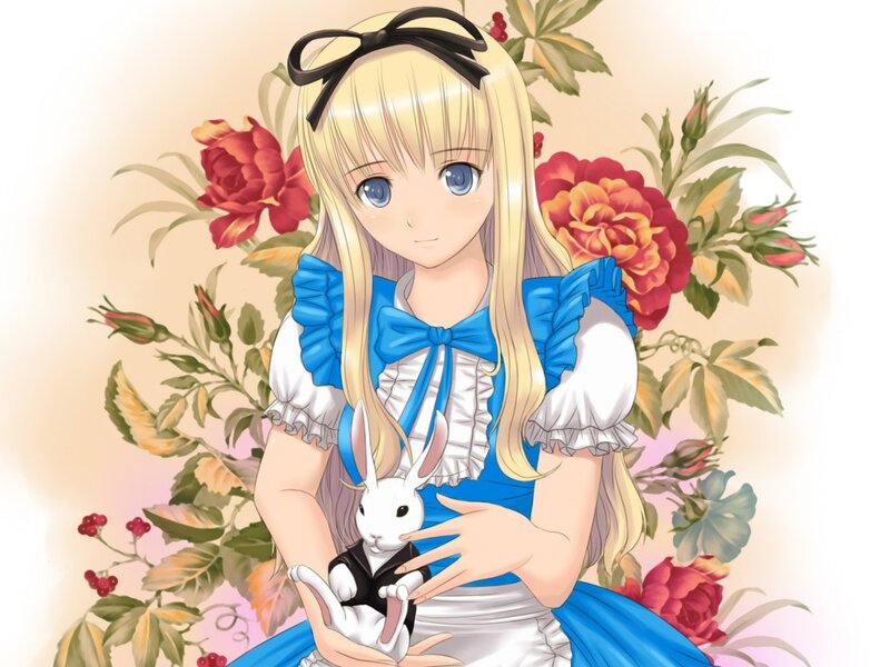 Blonde Girl Holding Rabbit — Blue