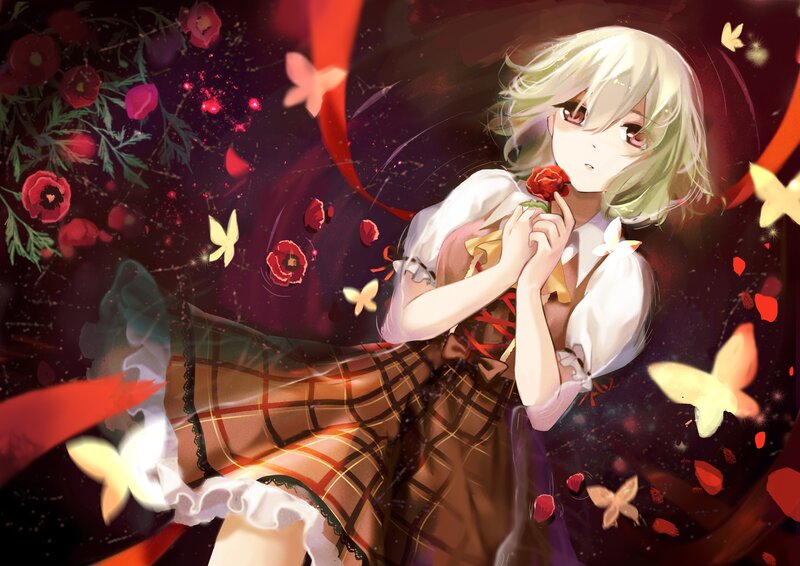 Blonde Girl Holding Rose — Red, Dramatic