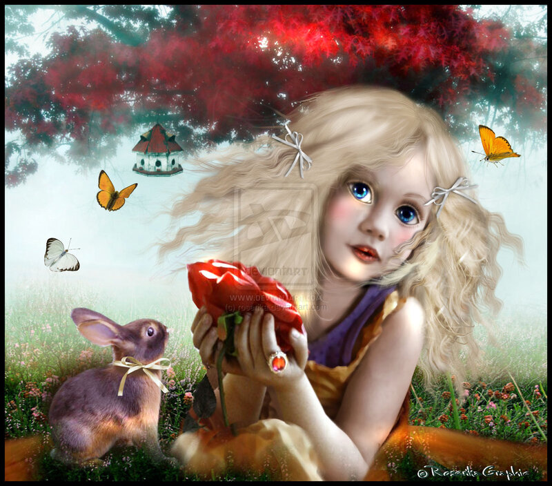 Blonde Girl Holding Rose — Red