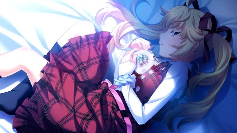 Blonde Girl Holding Snow Globe — Blue
