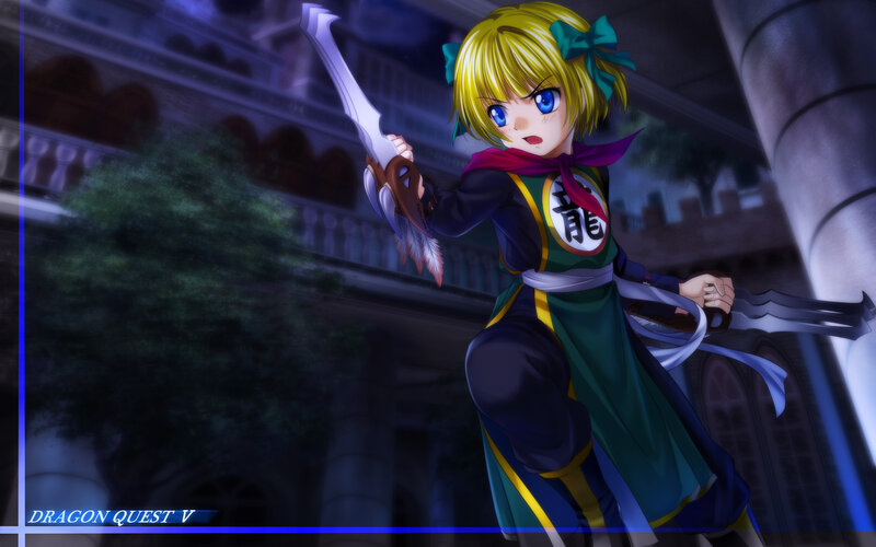 Blonde Girl Holding Sword — Blue
