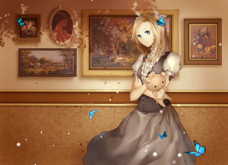 Blonde Girl Holding Teddy Bear — Brown, Serene