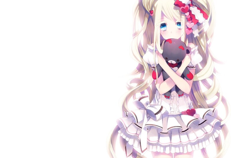 Blonde Girl Holding Teddy Bear — White