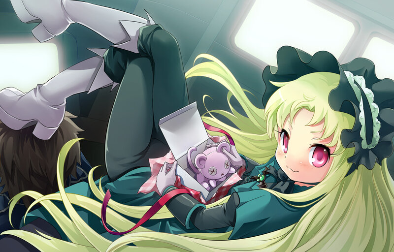 Blonde Girl Holding Toy — Green