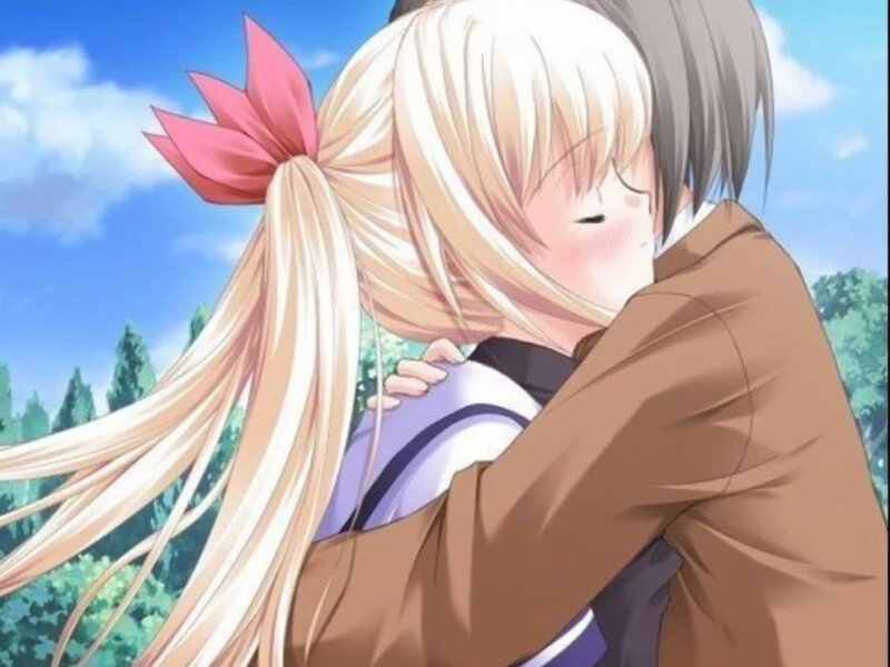 Blonde Girl Hugging Boy — Blue, Serene