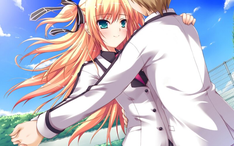 Blonde Girl Hugging Boy — Orange, Happy