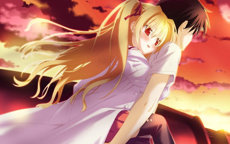 Blonde Girl Hugging Boy — Red