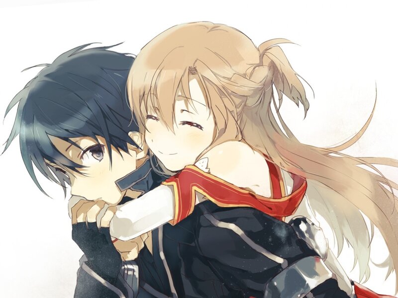 Blonde Girl Hugging Boy — White, Affectionate, Anime