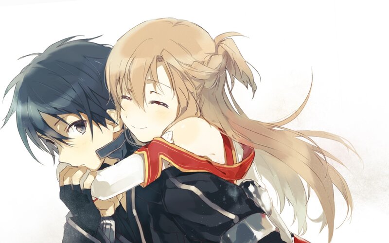 Blonde Girl Hugging Boy — White, Calm, Anime