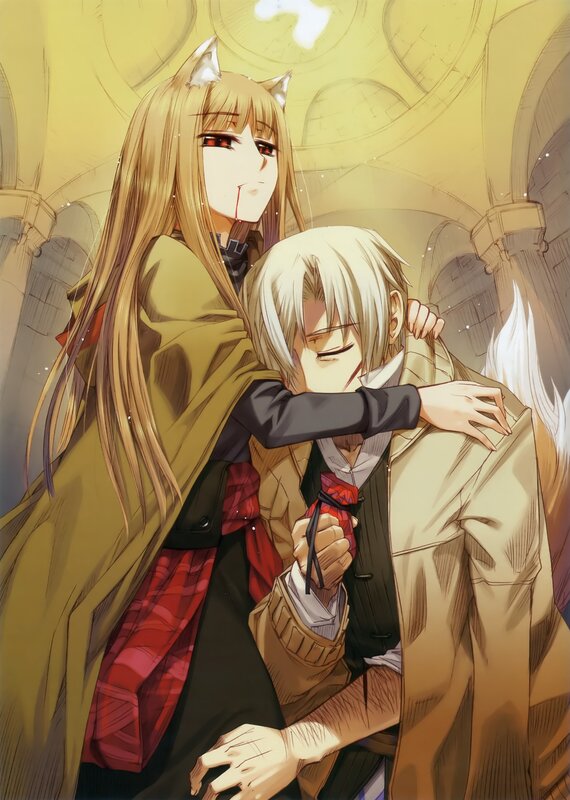 Blonde Girl Hugging Boy — Yellow, Dramatic, Anime
