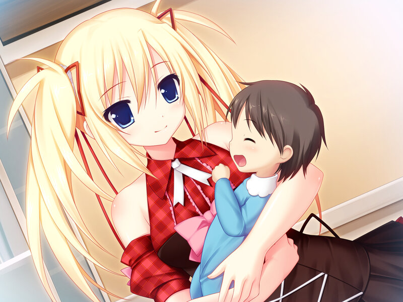 Blonde Girl Hugging Child