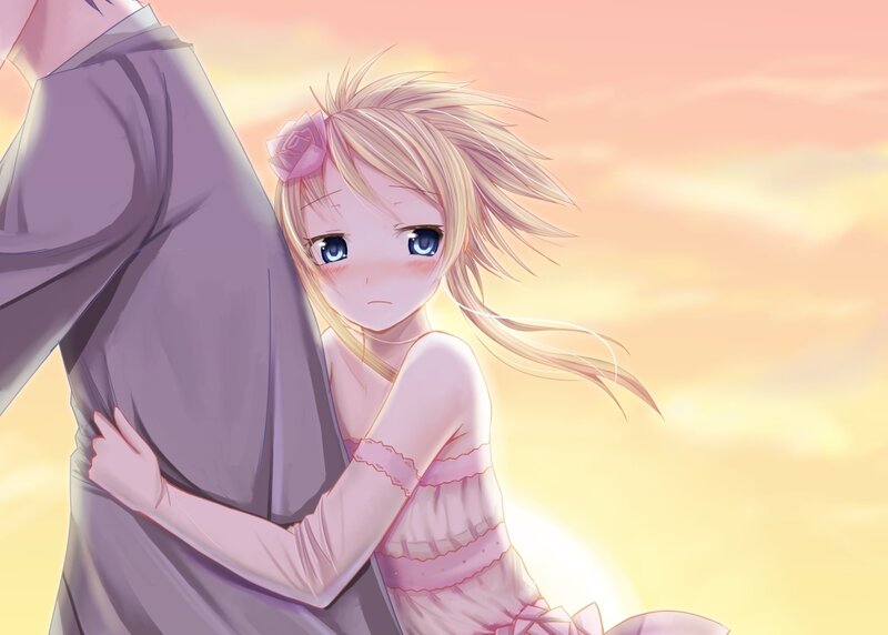 Blonde Girl Hugging Man — Pink