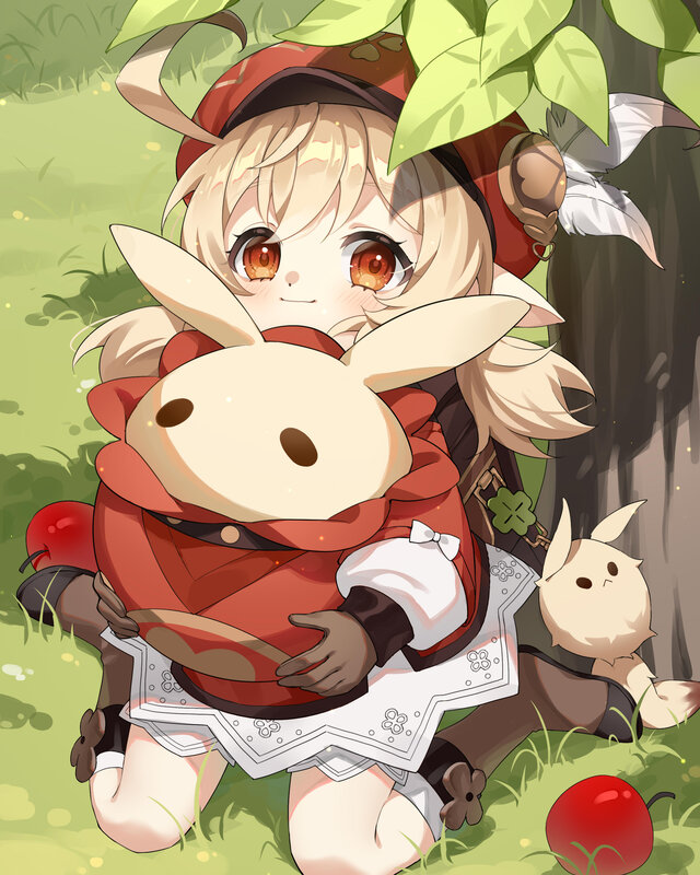 Blonde Girl Hugging Rabbit — Green