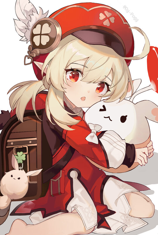 Blonde Girl Hugging Rabbit — Red