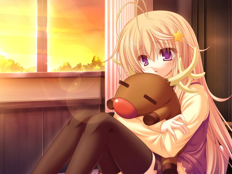 Blonde Girl Hugging Reindeer