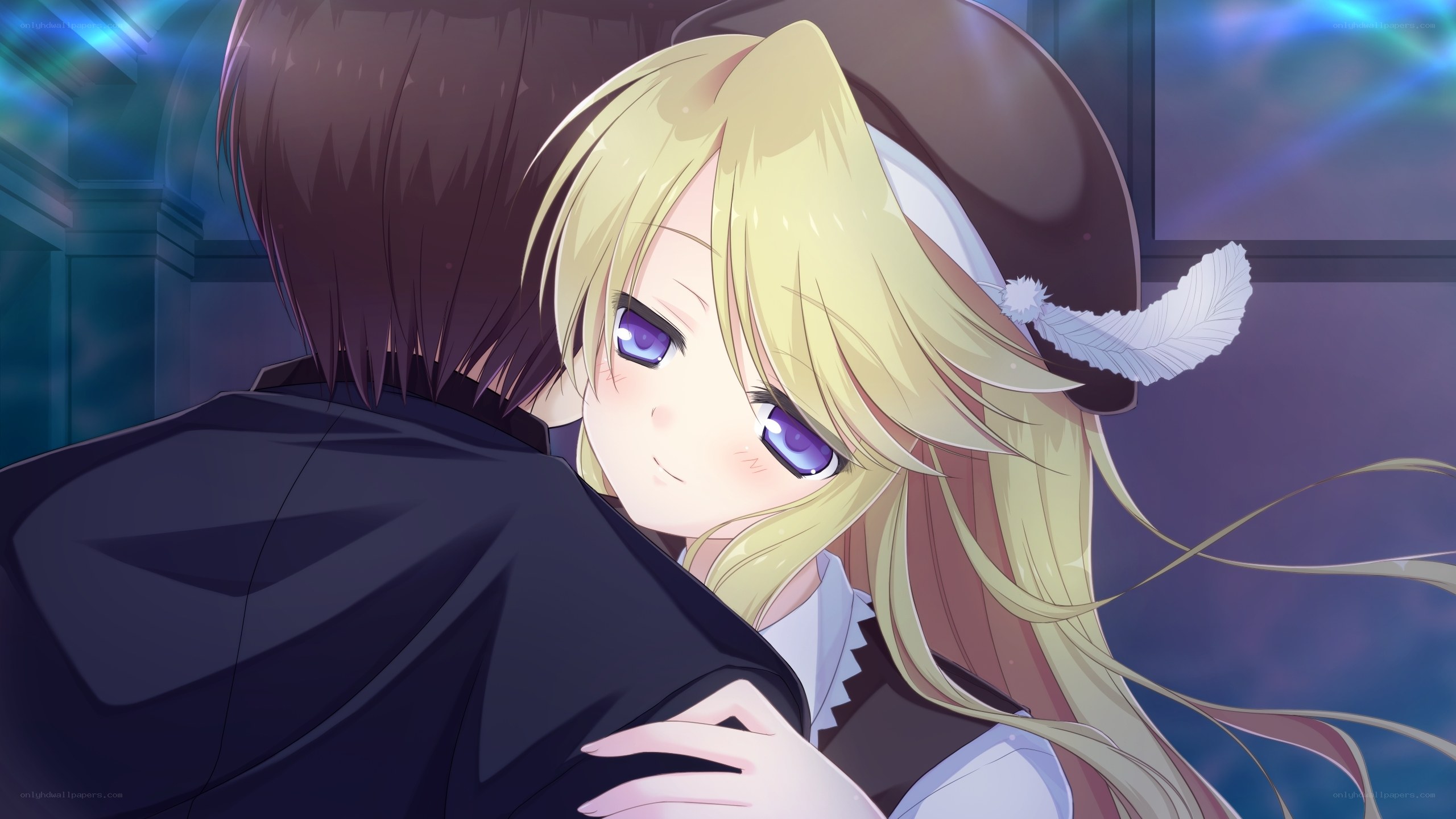blonde girl hugging someone