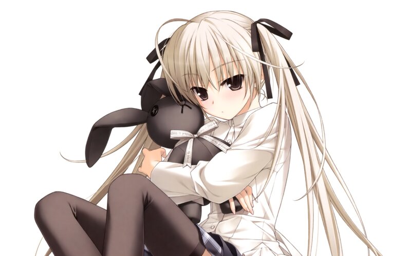 Blonde Girl Hugging Toy — White