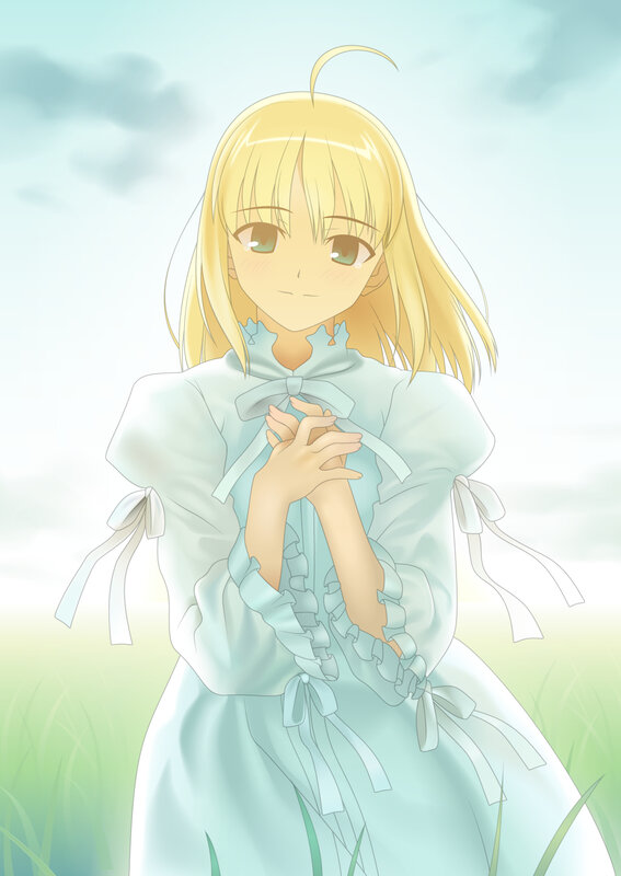 blonde girl in a light dress
