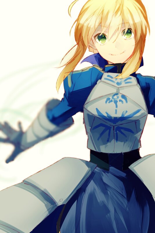 Blonde Girl in Armor — Blue, Calm, Anime, Green Eyes