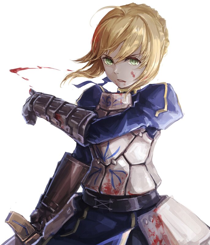 Blonde Girl in Armor — Blue, Dramatic, Digital Art, Sword