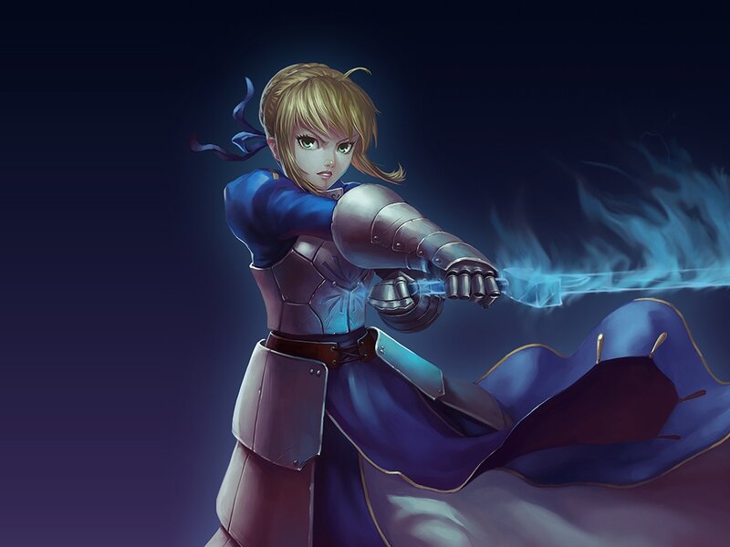 Blonde Girl in Armor — Blue, Dramatic, Night