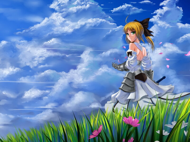 Blonde Girl in Armor — Blue, Serene, Afternoon