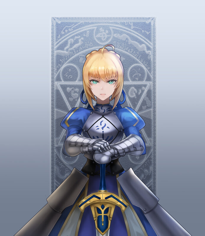 Blonde Girl in Armor — Blue, Serious