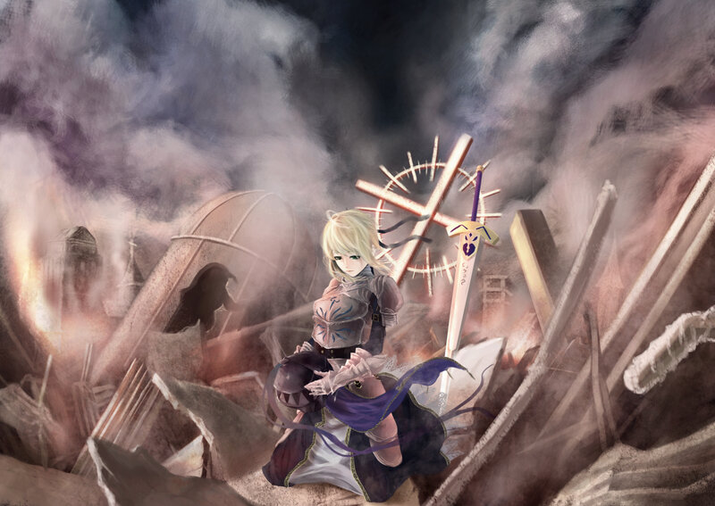 Blonde Girl in Armor — Gray, Dramatic