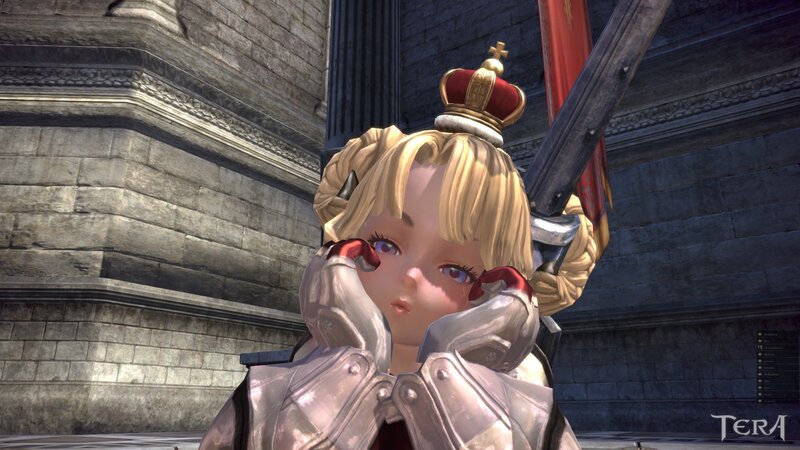 Blonde Girl in Armor — Gray, Serious