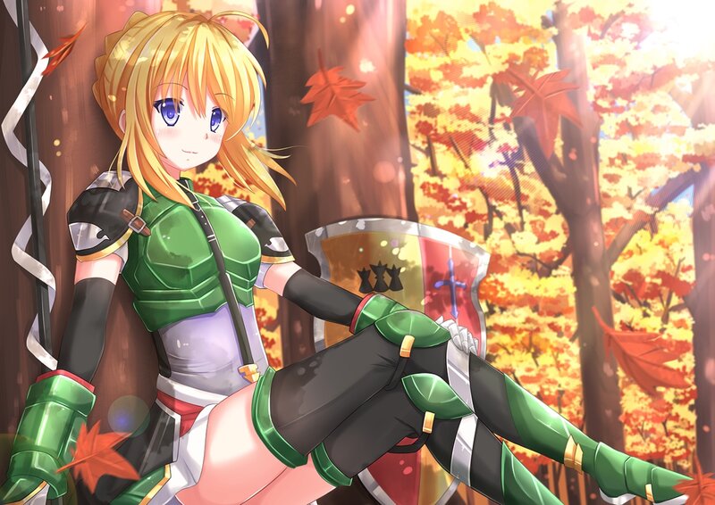 Blonde Girl in Armor — Green, Serene