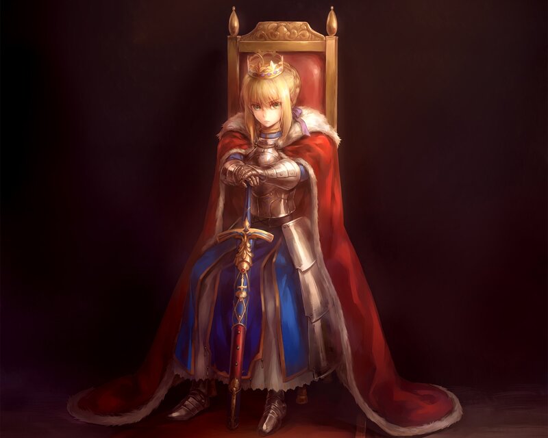 Blonde Girl in Armor — Red, Dramatic