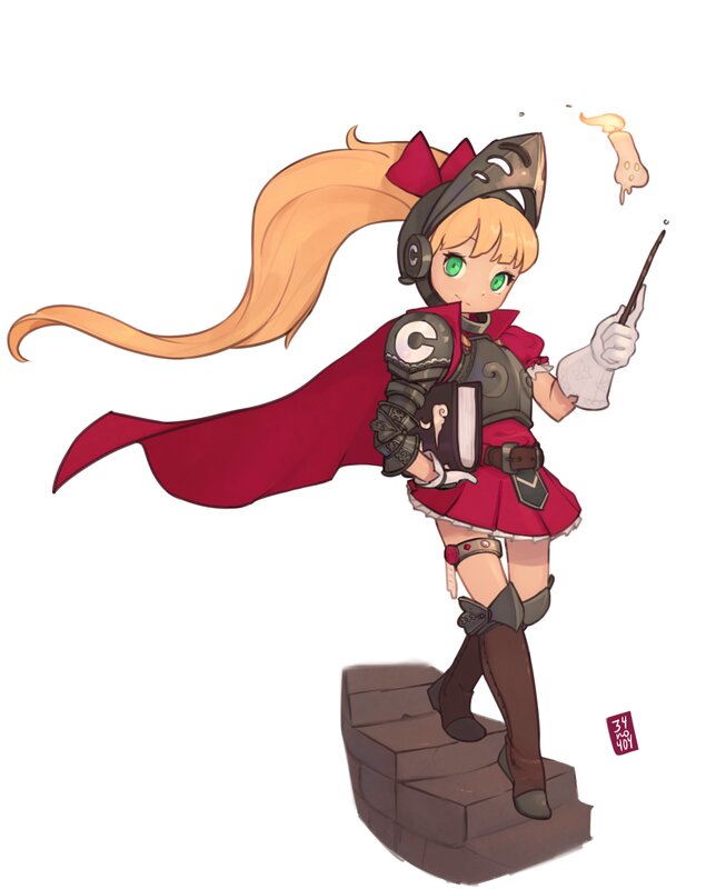 Blonde Girl in Armor — Red, Playful