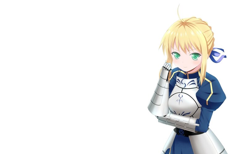 Blonde Girl in Armor — White, Calm, Anime, Green Eyes