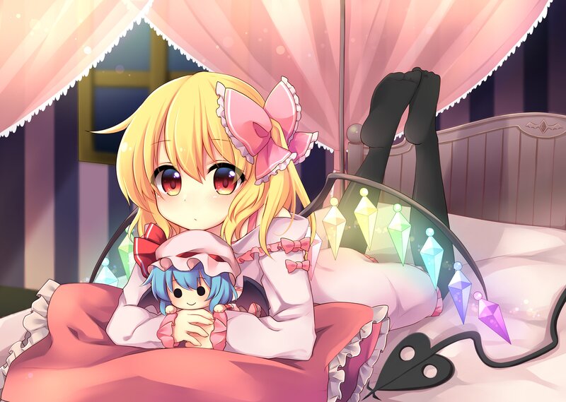 Blonde Girl in Bed — Pink, Calm, Night, Anime